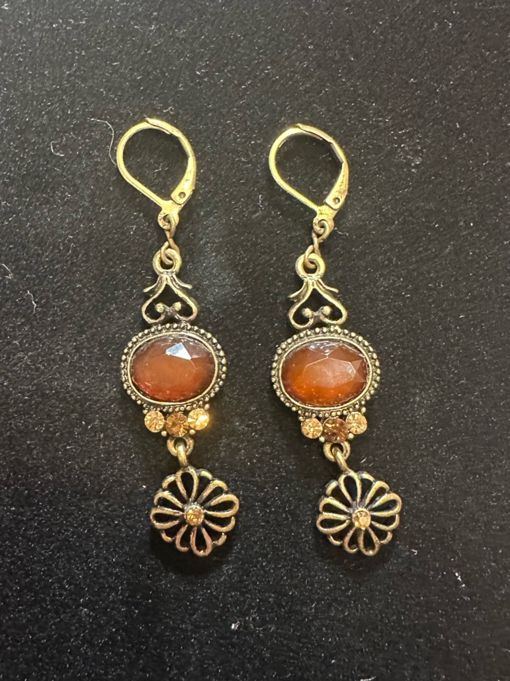 Lia Sophia Vintage Gold-Tone Earrings with Amber Orange Stones